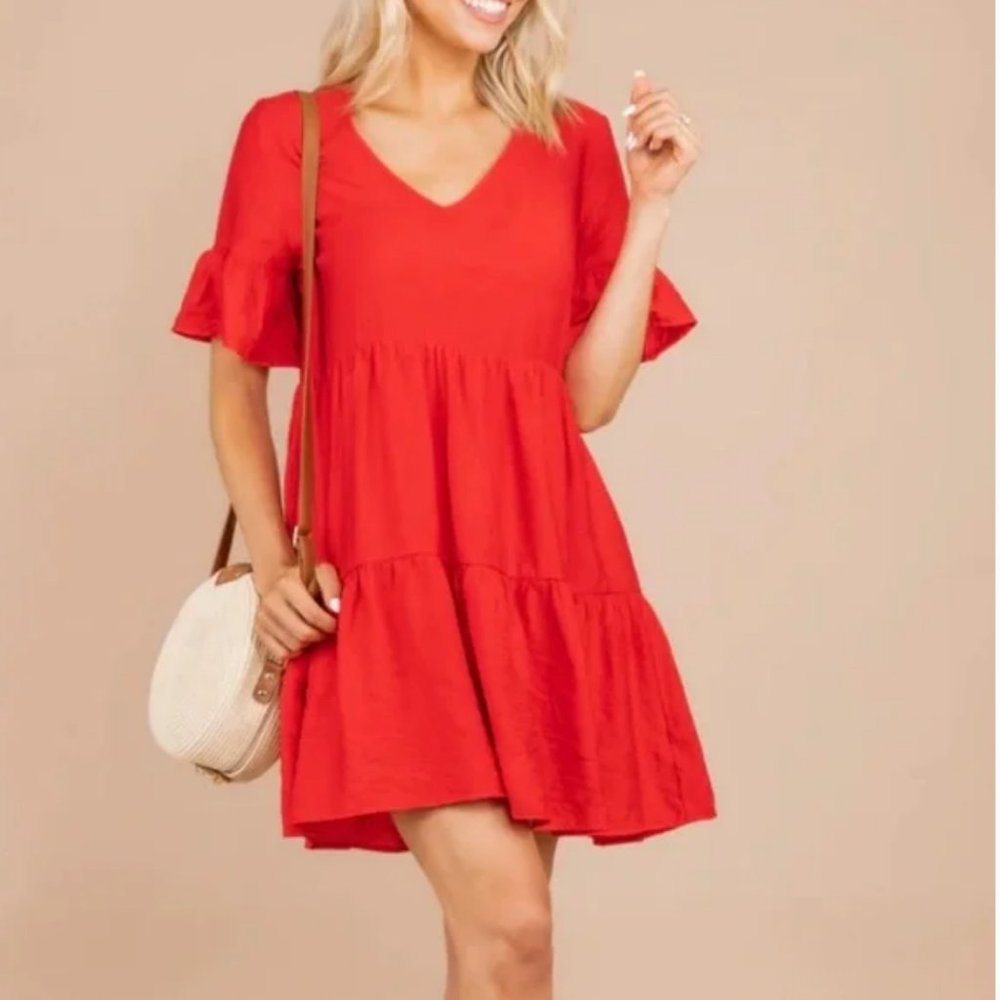 Fancyinn Red Babydoll Shift Dress